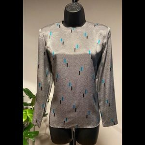 Vintage Post Modern Print Blouse by Kasper for ASL
